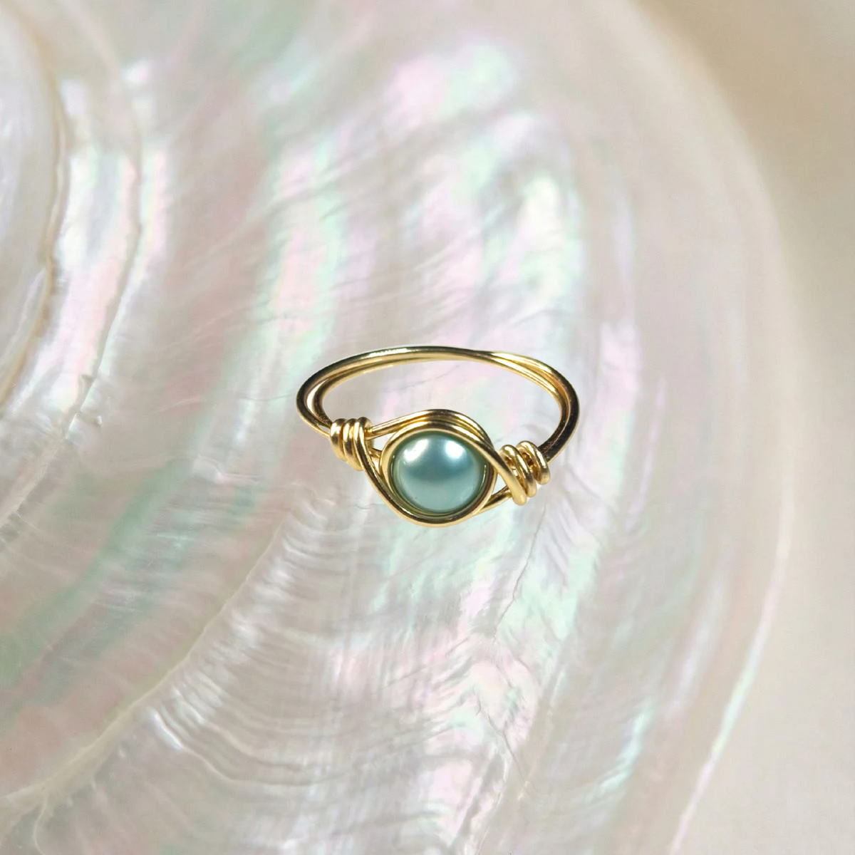 teal pearl ring - size 10