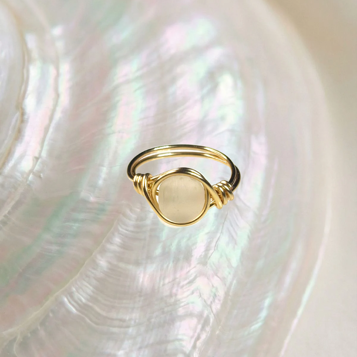 white seaglass ring - size 8.5