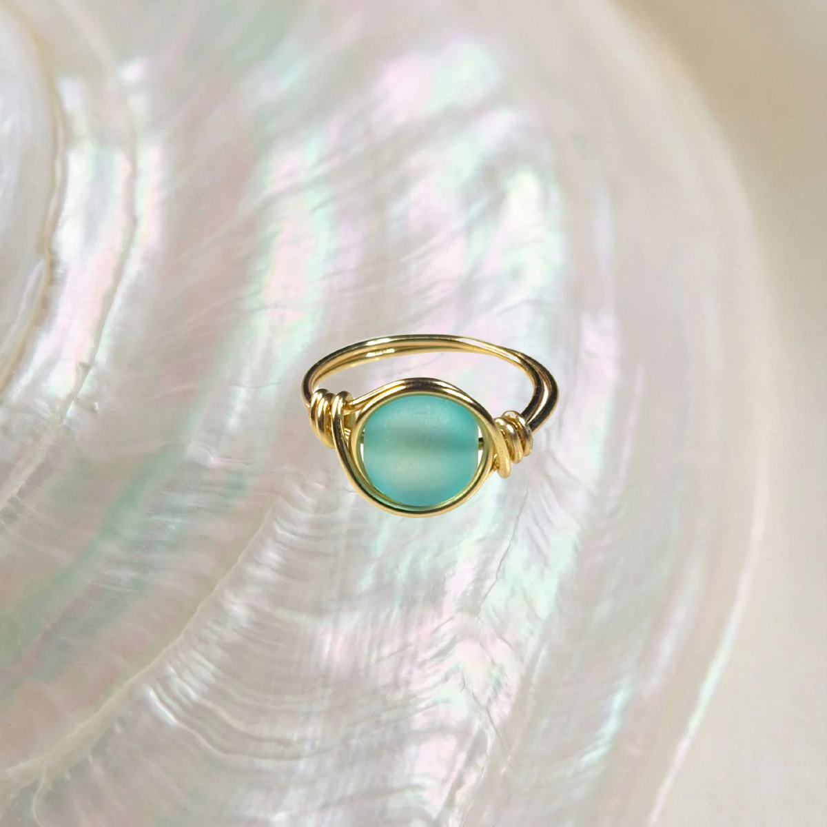 blue seaglass ring - size 8.5