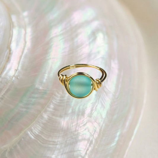 blue seaglass ring - size 8.5