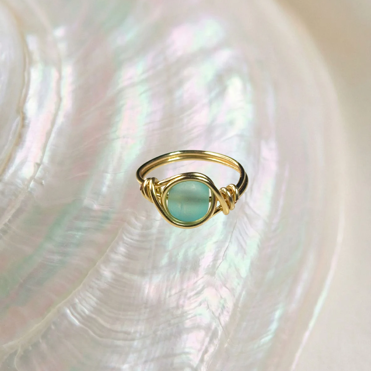 blue seaglass ring - size 6