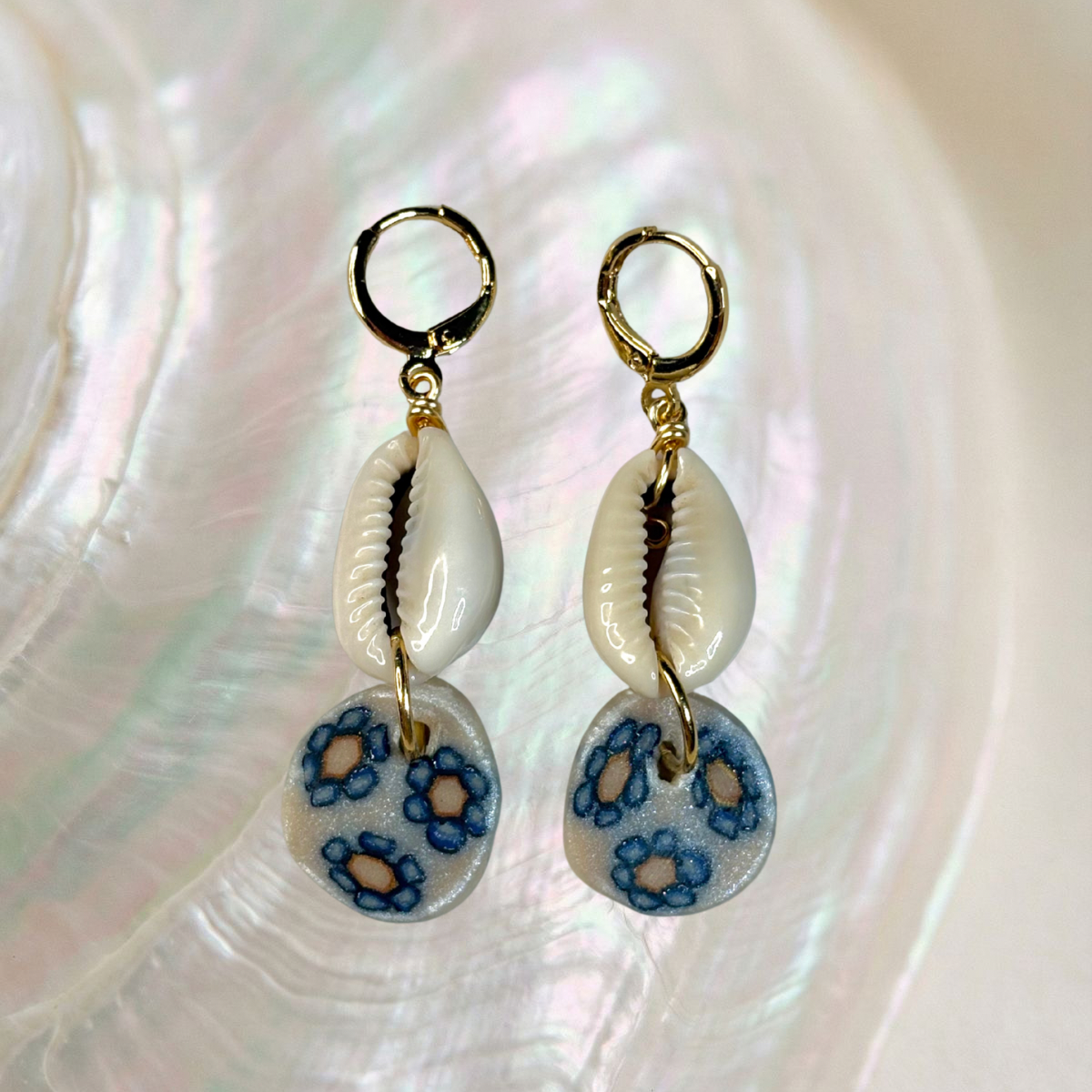 cowrie & clay huggie earrings