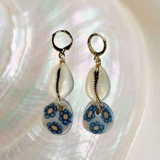 cowrie & clay huggie earrings