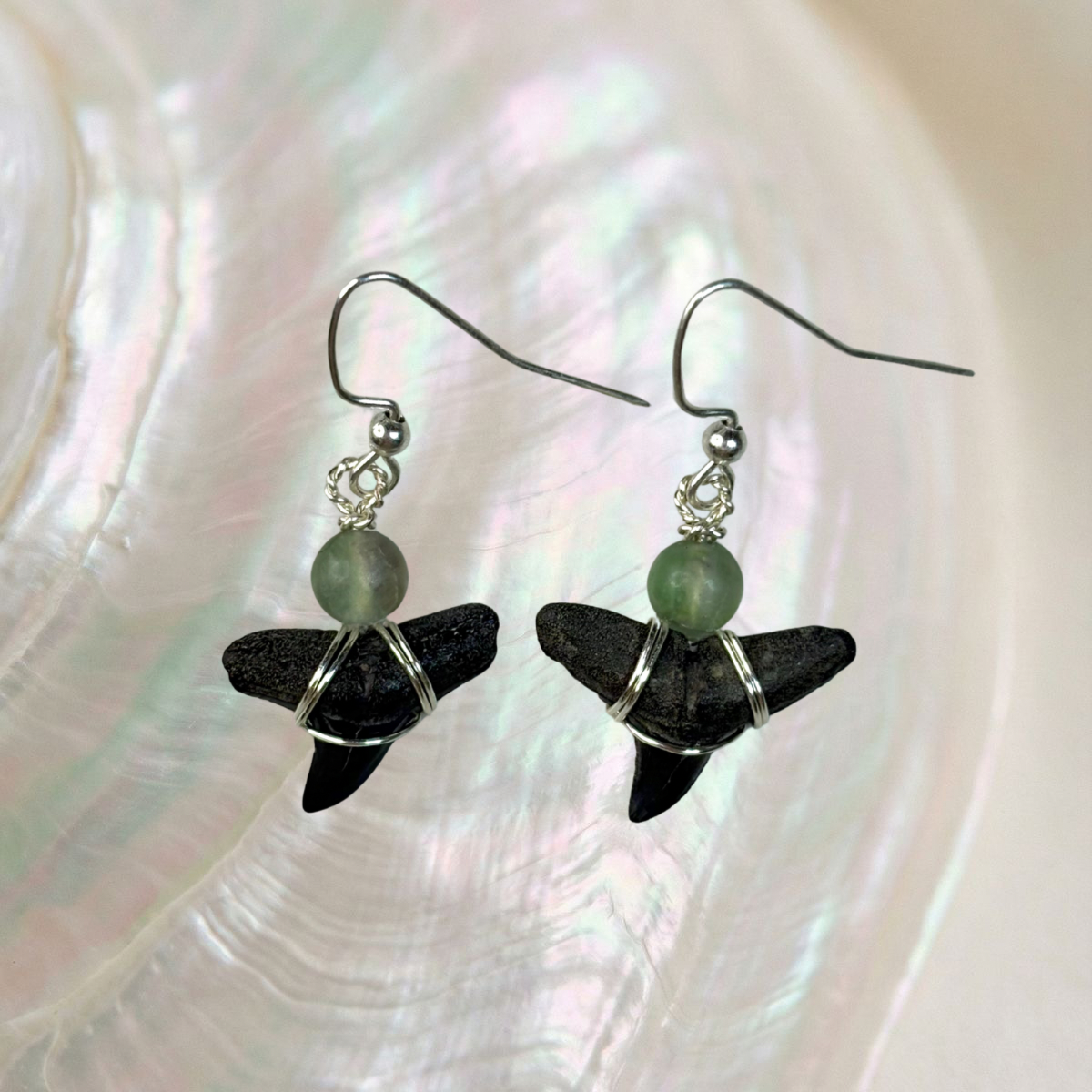 silver lemon shark teeth huggie earrings